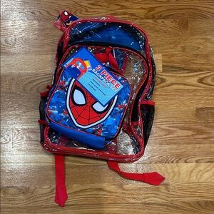 Spiderman 3 piece clear backpack lunch box & carabiner Kids Set new with tags